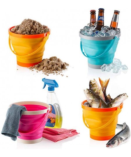 6.7 Inch Beach Pails Sand Buckets and Sand Shovels Set for Kids Summer Beach Toys for Outdoor Foldable Bucket Portable Silico...