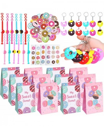 88 Pcs Donut Party Favors Set Include Donut Party Bags Goodie Bags Donut Bracelets Donut Keychains Key Ring and Stickers Donu...