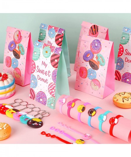 88 Pcs Donut Party Favors Set Include Donut Party Bags Goodie Bags Donut Bracelets Donut Keychains Key Ring and Stickers Donu...