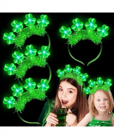 4 Pack St.Patrick's Day Light up Tinsel Green Shamrocks Clovers Headbands Hat Accessories for Women Saint Patrick's Party Fav...