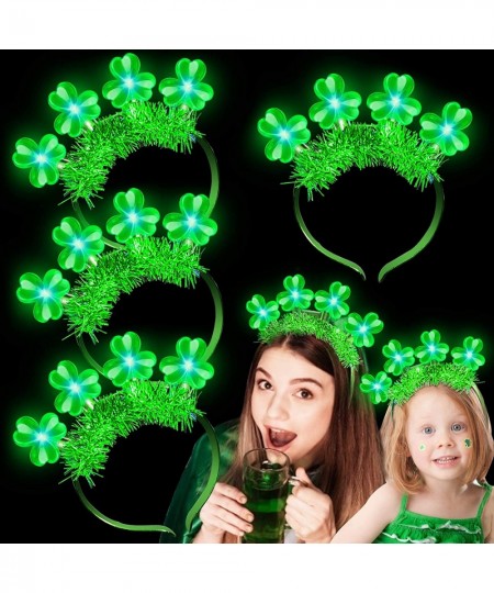 4 Pack St.Patrick's Day Light up Tinsel Green Shamrocks Clovers Headbands Hat Accessories for Women Saint Patrick's Party Fav...