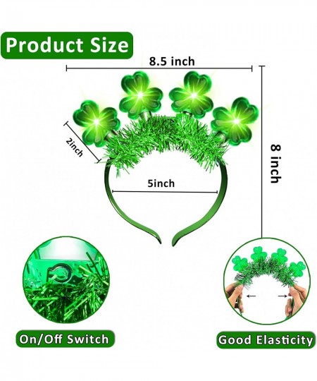 4 Pack St.Patrick's Day Light up Tinsel Green Shamrocks Clovers Headbands Hat Accessories for Women Saint Patrick's Party Fav...