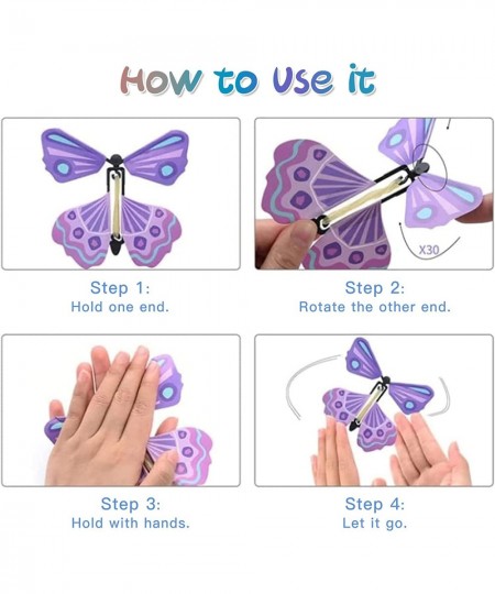 10 PCS Magic Flying Butterfly Fairy Flying Toys Wind up Rubber Band Powered Butterfly Toys Decoration for Colorful Bookmark a...