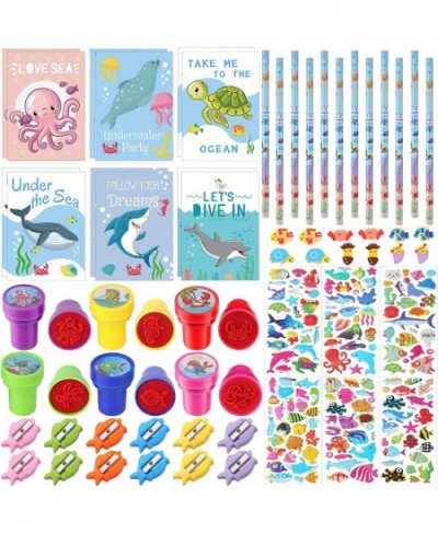 72 Pcs Sea Theme Stationery Sets Classrooms Exchange Class Reward Prizes Ocean Life Stampers for Kids Ocean Sea Life Mini Not...