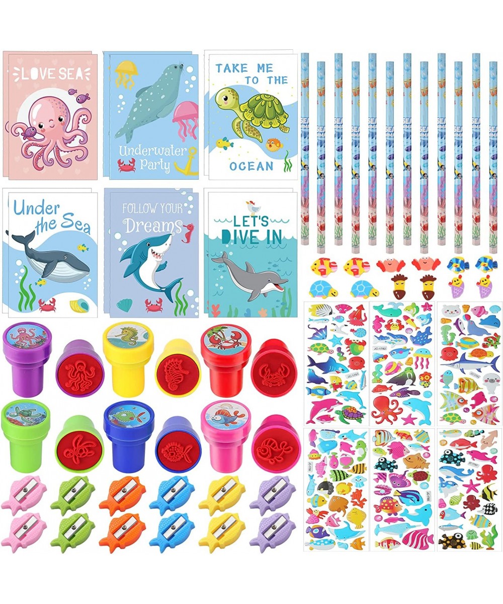 72 Pcs Sea Theme Stationery Sets Classrooms Exchange Class Reward Prizes Ocean Life Stampers for Kids Ocean Sea Life Mini Not...