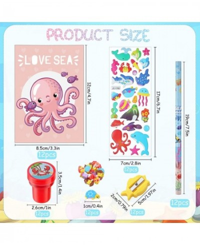 72 Pcs Sea Theme Stationery Sets Classrooms Exchange Class Reward Prizes Ocean Life Stampers for Kids Ocean Sea Life Mini Not...