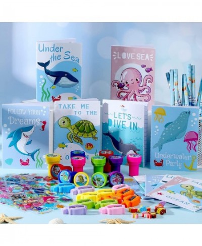 72 Pcs Sea Theme Stationery Sets Classrooms Exchange Class Reward Prizes Ocean Life Stampers for Kids Ocean Sea Life Mini Not...