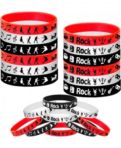 24PCS Rock and Roll Rubber Bracelets Slicone Wristbands -80s 90s Party Supplies Musician Guitar Rap Birthday Baby Shower Part...