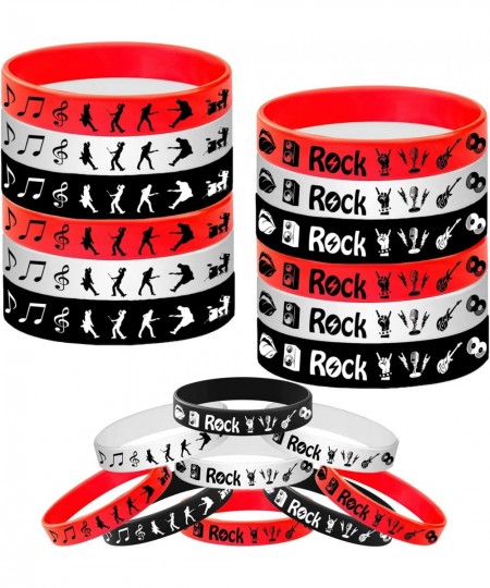 24PCS Rock and Roll Rubber Bracelets Slicone Wristbands -80s 90s Party Supplies Musician Guitar Rap Birthday Baby Shower Part...