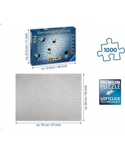 Krypt Silver 654 Piece Blank Jigsaw Puzzle Challenge for Adults – Every Piece is Unique Softclick Technology Means Pieces Fit...