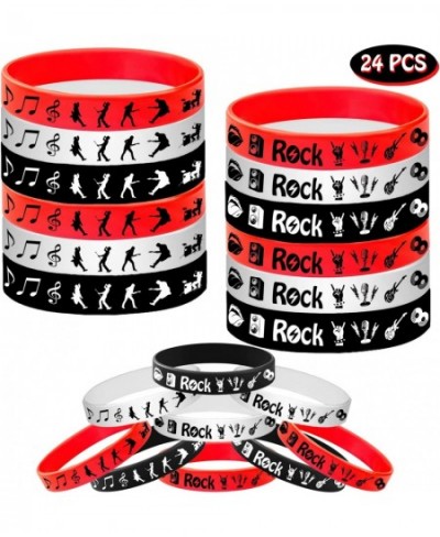 24PCS Rock and Roll Rubber Bracelets Slicone Wristbands -80s 90s Party Supplies Musician Guitar Rap Birthday Baby Shower Part...