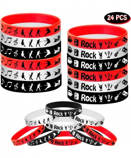 24PCS Rock and Roll Rubber Bracelets Slicone Wristbands -80s 90s Party Supplies Musician Guitar Rap Birthday Baby Shower Part...