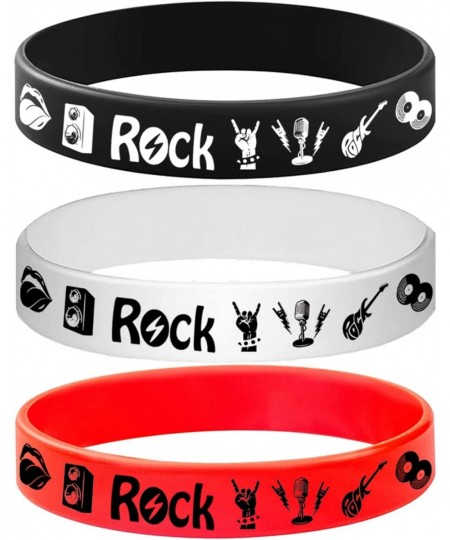 24PCS Rock and Roll Rubber Bracelets Slicone Wristbands -80s 90s Party Supplies Musician Guitar Rap Birthday Baby Shower Part...