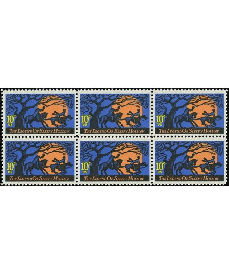 LEGEND OF SLEEPY HOLLOW ~ ICHABOD CRANE ~ WASHINGTON IRVING 1548 Block of 6 x 10¢ US Postage Stamps $16.45 - Collectible Post...