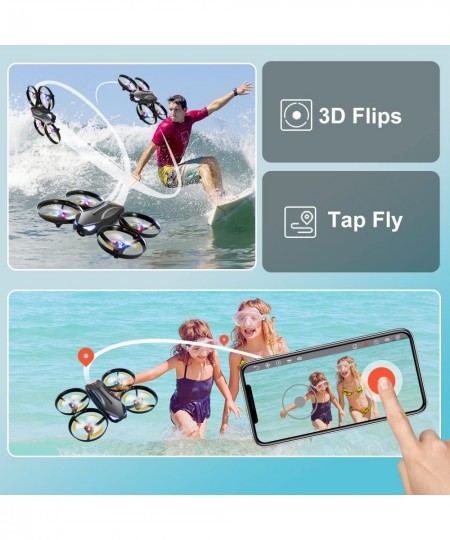 V16 Drone with Camera for Kids 1080P FPV Camera Mini RC Quadcopter Beginners Toy with 7 Colors LED Lights 3D Flips Gesture Se...