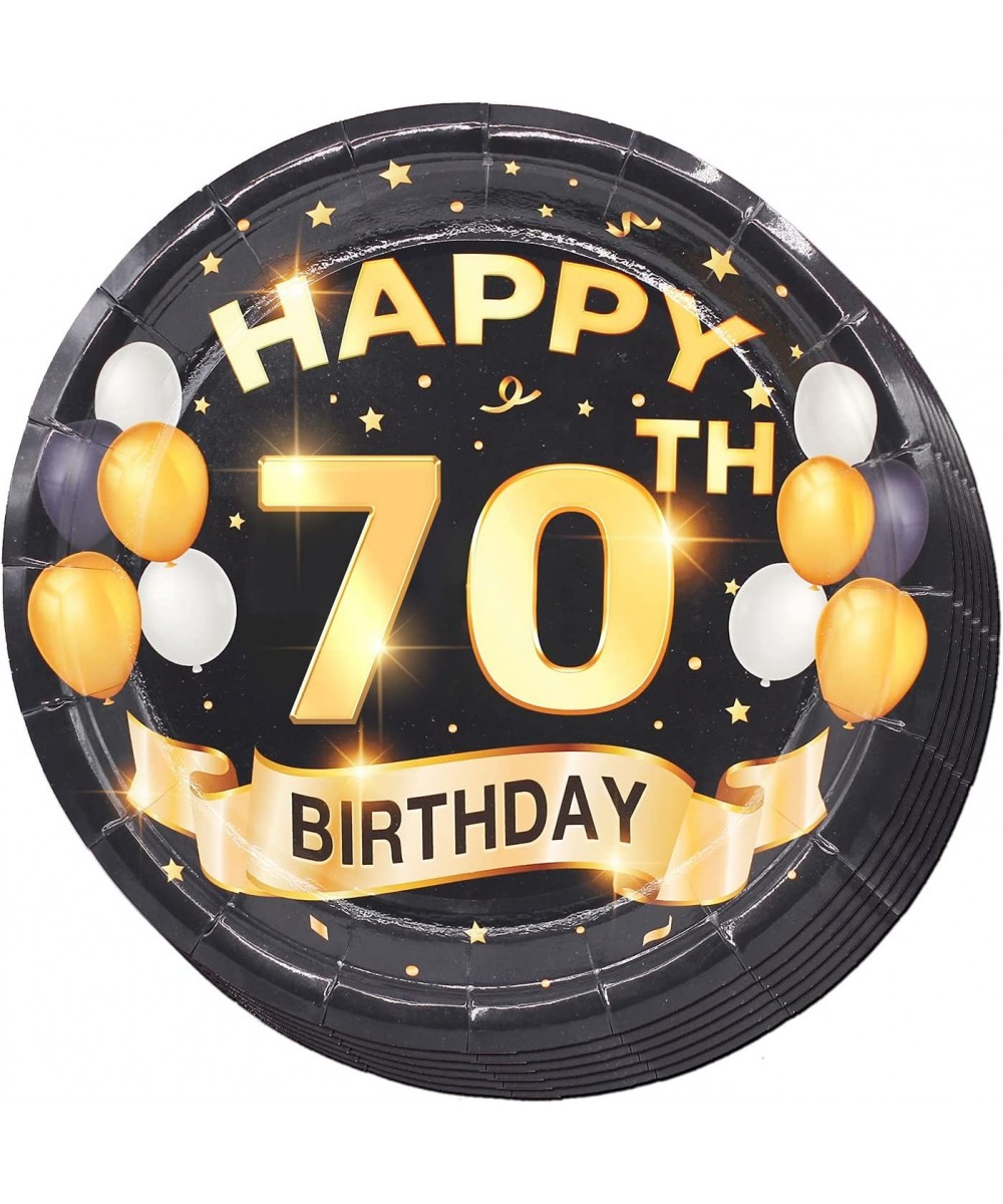 70th Birthday Plates Black and Gold Dessert Buffet Cake Lunch Dinner Plates for 70th Birthday Decorations Party Supplies Happ...