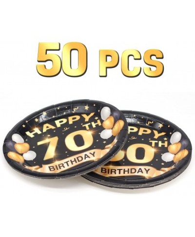 70th Birthday Plates Black and Gold Dessert Buffet Cake Lunch Dinner Plates for 70th Birthday Decorations Party Supplies Happ...