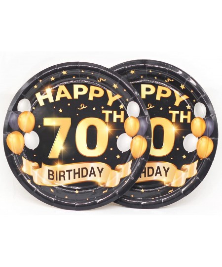 70th Birthday Plates Black and Gold Dessert Buffet Cake Lunch Dinner Plates for 70th Birthday Decorations Party Supplies Happ...