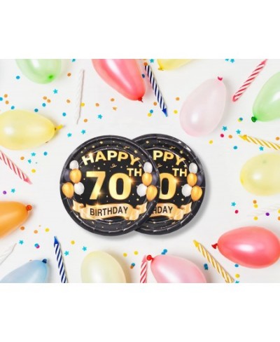 70th Birthday Plates Black and Gold Dessert Buffet Cake Lunch Dinner Plates for 70th Birthday Decorations Party Supplies Happ...