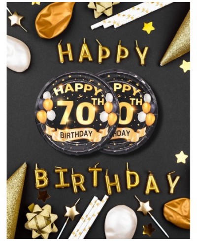 70th Birthday Plates Black and Gold Dessert Buffet Cake Lunch Dinner Plates for 70th Birthday Decorations Party Supplies Happ...