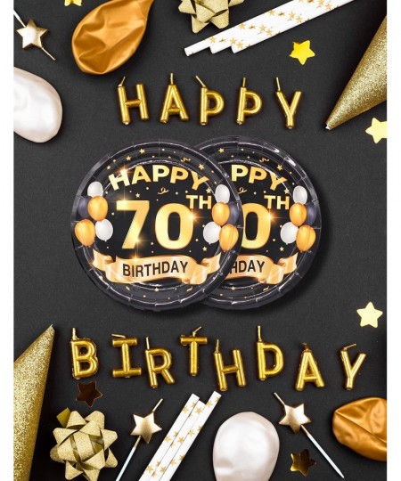 70th Birthday Plates Black and Gold Dessert Buffet Cake Lunch Dinner Plates for 70th Birthday Decorations Party Supplies Happ...