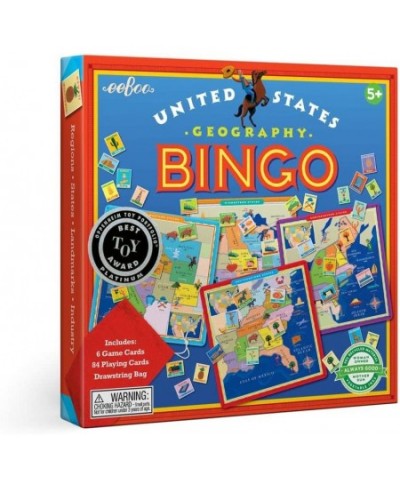 eeBoo: United States Geography Bingo Game for 2 to 6 Players Includes 6 Game Cards 84 Playing Cards & Drawstring Bag For Ages...