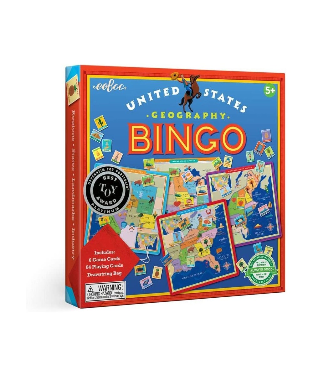 eeBoo: United States Geography Bingo Game for 2 to 6 Players Includes 6 Game Cards 84 Playing Cards & Drawstring Bag For Ages...