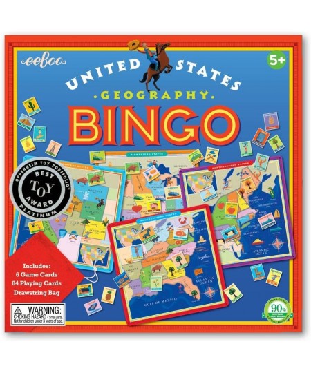 eeBoo: United States Geography Bingo Game for 2 to 6 Players Includes 6 Game Cards 84 Playing Cards & Drawstring Bag For Ages...