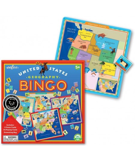 eeBoo: United States Geography Bingo Game for 2 to 6 Players Includes 6 Game Cards 84 Playing Cards & Drawstring Bag For Ages...