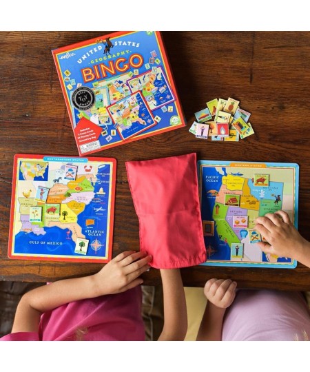 eeBoo: United States Geography Bingo Game for 2 to 6 Players Includes 6 Game Cards 84 Playing Cards & Drawstring Bag For Ages...