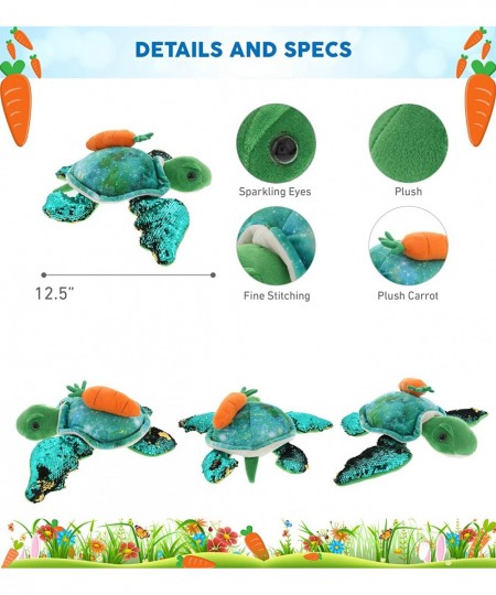 Happy Easter Sea Turtle Space Sequin Plush with Carrot - Stuffed Animals with Carrot Plush Toy Perfect Easter Holiday Surpris...