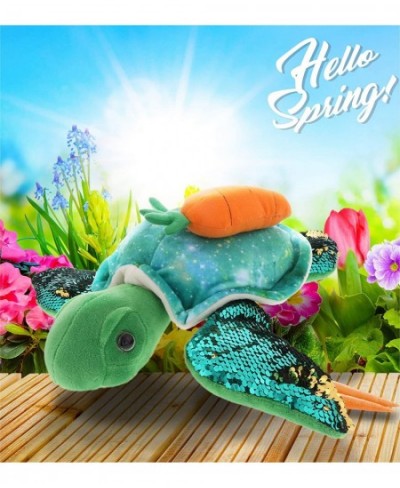 Happy Easter Sea Turtle Space Sequin Plush with Carrot - Stuffed Animals with Carrot Plush Toy Perfect Easter Holiday Surpris...