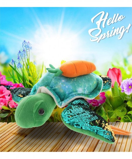 Happy Easter Sea Turtle Space Sequin Plush with Carrot - Stuffed Animals with Carrot Plush Toy Perfect Easter Holiday Surpris...