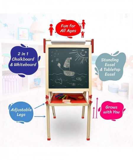 Deluxe Standing Art Easel - Dry-Erase Board Chalkboard Paper Roller Magnetic Whiteboard Includes Paper Roll and Accessories T...