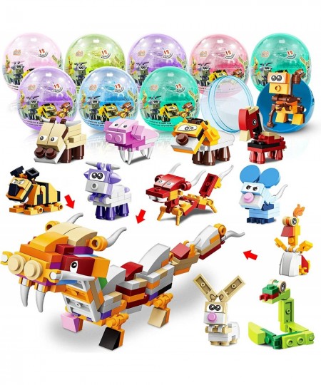 Easter Basket Stuffers for Kids 6 in 1 Transform Stem Toy 12 Vehicle Car Building Blocks Toys + 12 Easter Jumbo Surprise Eggs...