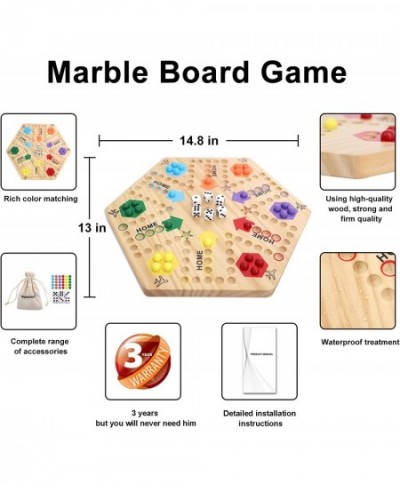 Original Marble Game Wahoo Board Game Double Sided Painted Wooden Fast Track Board Game for 6 and 4 Players 6 Colors 24 Marbl...