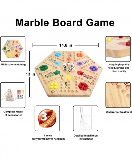 Original Marble Game Wahoo Board Game Double Sided Painted Wooden Fast Track Board Game for 6 and 4 Players 6 Colors 24 Marbl...