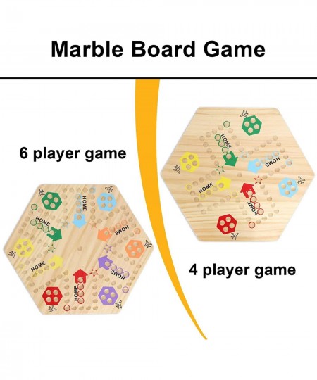 Original Marble Game Wahoo Board Game Double Sided Painted Wooden Fast Track Board Game for 6 and 4 Players 6 Colors 24 Marbl...