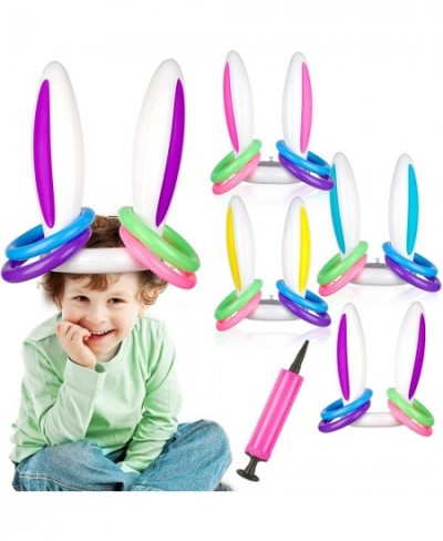 4 Pack Easter Inflatable Bunny Ring Toss Game Easter Rabbit Ears Inflatable Funny Games Toys Gift for Kid Party Family( 16 Ri...