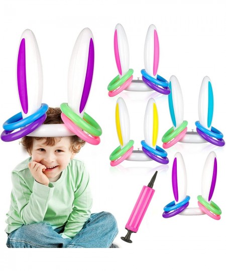 4 Pack Easter Inflatable Bunny Ring Toss Game Easter Rabbit Ears Inflatable Funny Games Toys Gift for Kid Party Family( 16 Ri...