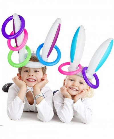 4 Pack Easter Inflatable Bunny Ring Toss Game Easter Rabbit Ears Inflatable Funny Games Toys Gift for Kid Party Family( 16 Ri...