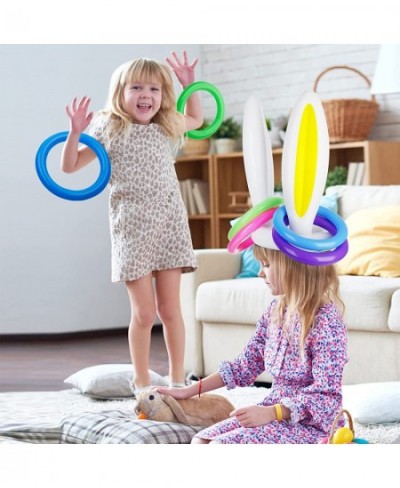 4 Pack Easter Inflatable Bunny Ring Toss Game Easter Rabbit Ears Inflatable Funny Games Toys Gift for Kid Party Family( 16 Ri...