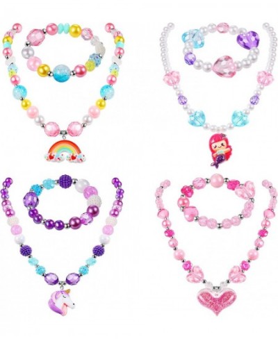 8 Pieces Girls Jewelry Toddler Jewelry Unicorn Necklace Mermaid Bracelet Unicorn Rainbow Heart Princess Pendants Colorful Bea...