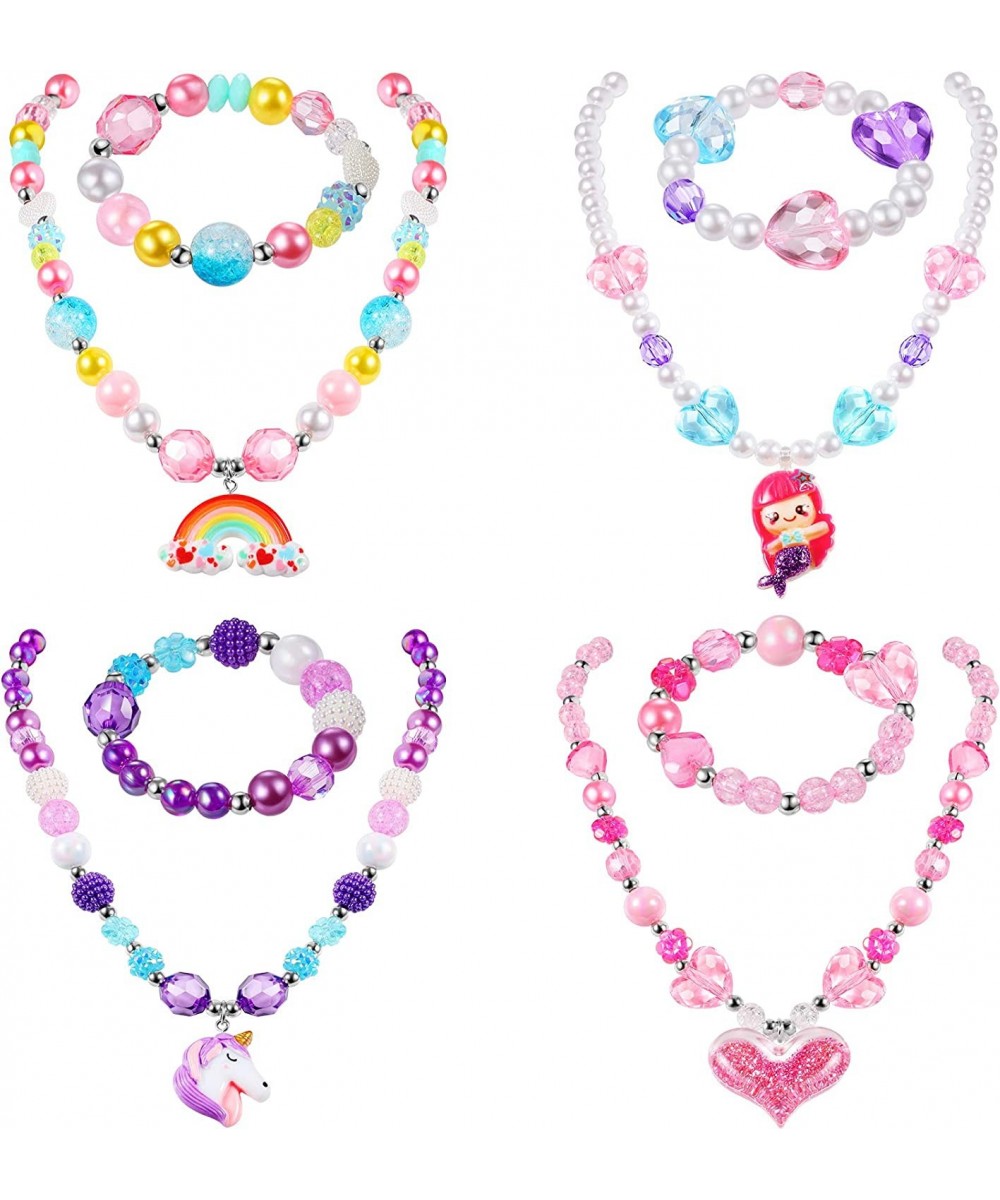 8 Pieces Girls Jewelry Toddler Jewelry Unicorn Necklace Mermaid Bracelet Unicorn Rainbow Heart Princess Pendants Colorful Bea...