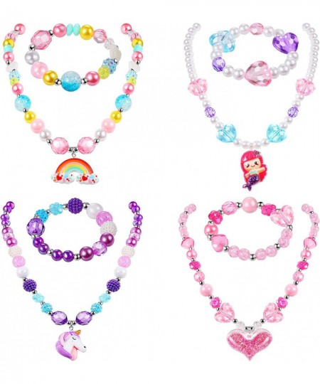 8 Pieces Girls Jewelry Toddler Jewelry Unicorn Necklace Mermaid Bracelet Unicorn Rainbow Heart Princess Pendants Colorful Bea...