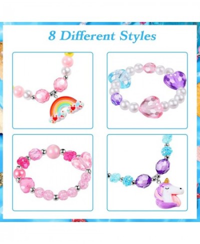 8 Pieces Girls Jewelry Toddler Jewelry Unicorn Necklace Mermaid Bracelet Unicorn Rainbow Heart Princess Pendants Colorful Bea...