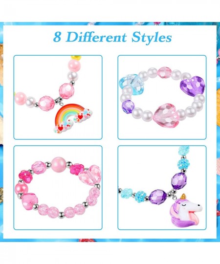 8 Pieces Girls Jewelry Toddler Jewelry Unicorn Necklace Mermaid Bracelet Unicorn Rainbow Heart Princess Pendants Colorful Bea...