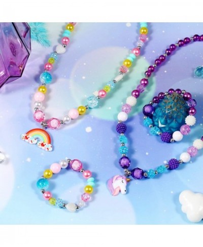 8 Pieces Girls Jewelry Toddler Jewelry Unicorn Necklace Mermaid Bracelet Unicorn Rainbow Heart Princess Pendants Colorful Bea...