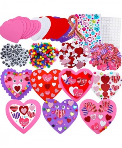 700 Pcs Valentine's Day Foam Heart Ornaments Craft DIY Kit with Foam Hearts Self-Adhesive Stickers Glitter Pom-poms Wiggle Go...