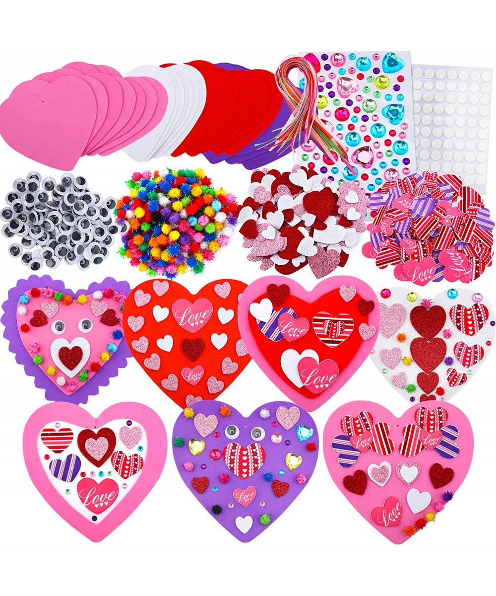 700 Pcs Valentine's Day Foam Heart Ornaments Craft DIY Kit with Foam Hearts Self-Adhesive Stickers Glitter Pom-poms Wiggle Go...